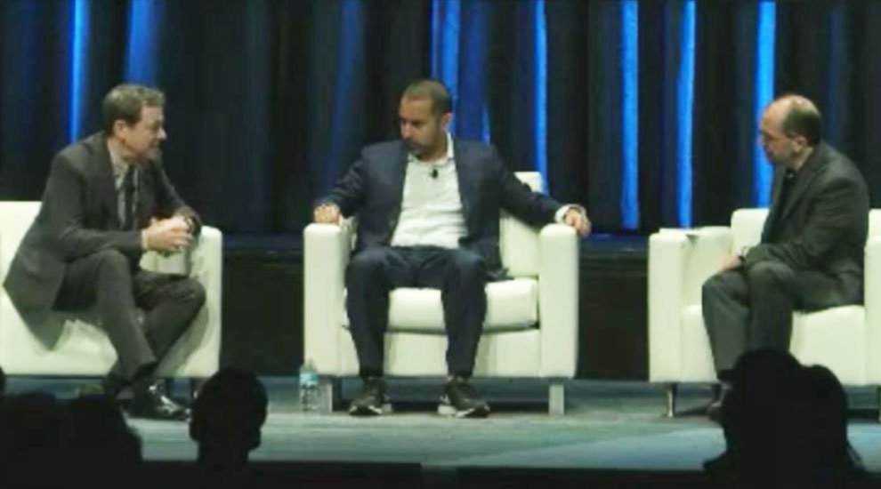 Fred Wilson, Balaji Srinivasan and Paul Vigna on stage at Consensus 2018