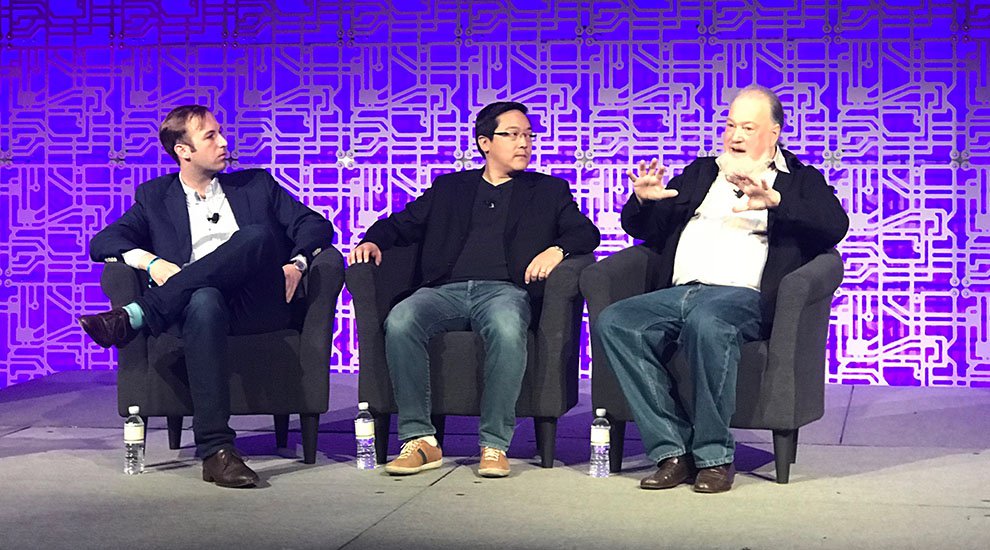 David Bailey moderates a discussion on privacy with Charlie Lee and David Chaum.